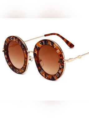 Women's High Quality Luxury Style Bold Round Statement Brown Printed Sunglasses